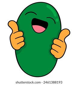 Cute cartoon character doodle, Delicious green beans full of vitamins are showing thumbs up