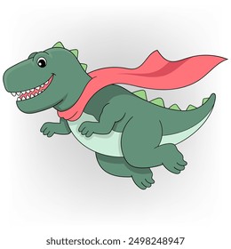 cute cartoon character doodle, dinosaur flying wearing a scarf