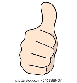 Cute cartoon character doodle, human finger showing thumb up