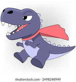 cute cartoon character doodle, t-rex is flying wearing a scarf