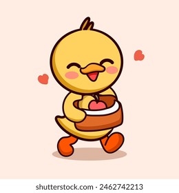 cute cartoon character duck go to picnic vector IIlustration for elements, clipart and sticker