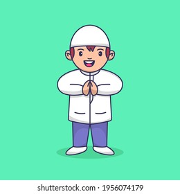 Cute cartoon character for eid mubarak greeting, banner, or flyer 