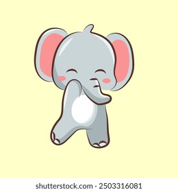 cute cartoon character elephant raise one hand for clipart, elements, sticker, etc