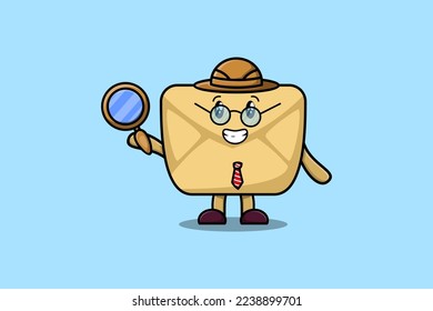 Cute cartoon character Envelope detective is searching with magnifying glass