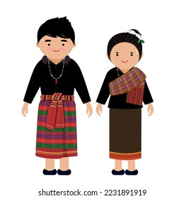 Cute cartoon character esan tribe men and woman in traditional costume.