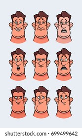 Cute Cartoon Character Faces (Colored). Vector Set 