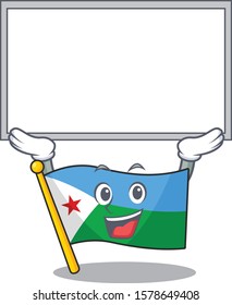 cute cartoon character flag djibouti raised up board