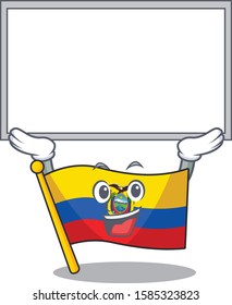 cute cartoon character flag ecuador raised up board
