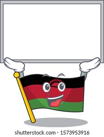 cute cartoon character flag malawi raised up board