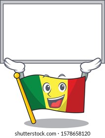 cute cartoon character flag mali raised up board