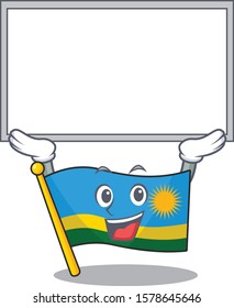 cute cartoon character flag rwanda raised up board