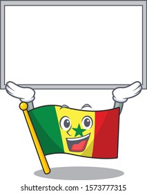 cute cartoon character Flag Senegal raised up board