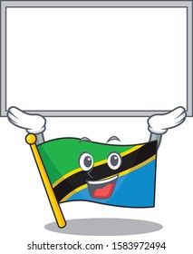 cute cartoon character flag tanzania raised up board