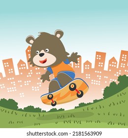 Cute cartoon character fox skater. Vector print with cute bear on a skateboard. Can be used for t-shirt print, kids wear fashion design, fabric textile, nursery wallpaper and other decoration.