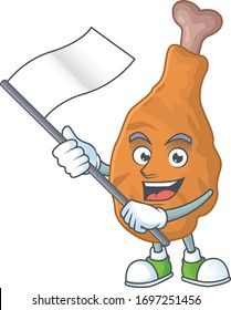 Cute cartoon character of fried chicken holding white flag