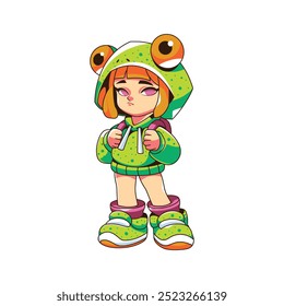 cute cartoon character frog girl