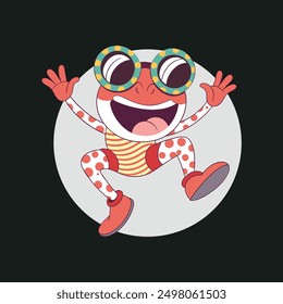 A cute cartoon character frog wearing sunglasses vector illustration and frog t shirt design