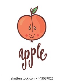 Cute cartoon character fruit. Funny apple for fresh bar logo. Drink, cocktail, fresh and smoothie label, badge and design element. 