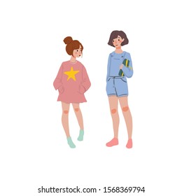 Cute cartoon character girls in dress