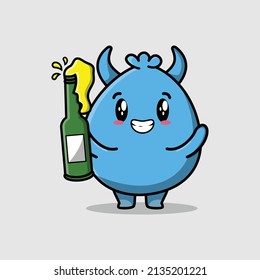 Cute cartoon character Goblin monster with soda bottle in modern cute style design