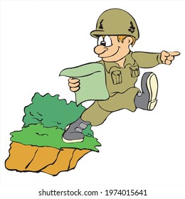 Cute cartoon character going to fall from hill