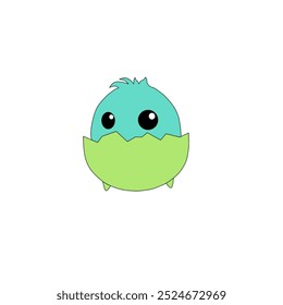 Cute cartoon character hatching from an egg in a simple, colorful style perfect for children's illustrations or animated stories