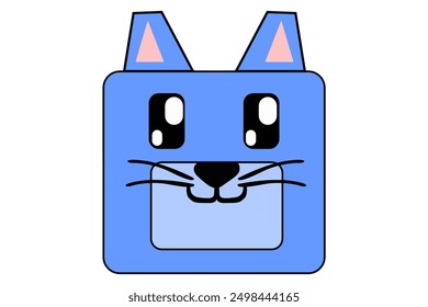 Niedlicher Cartoon Charakter Kopf eines blauen Quadrats Katze