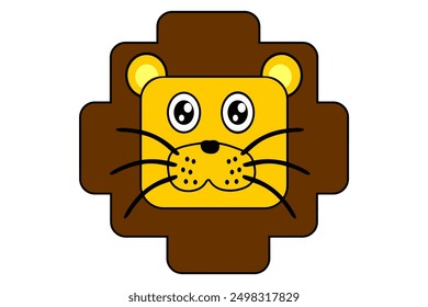 Cute Cartoon Character Head of a Square Lion