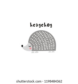 Cute cartoon character cute hedgehog in the forest. Print for Baby Shower