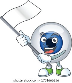 Cute cartoon character of human eye ball holding white flag