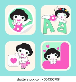 Cute Cartoon Character Icon illustration set 