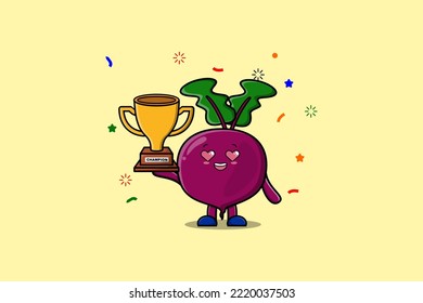 Cute Cartoon, ilustración de Beet sostiene el trofeo dorado en la ilustración