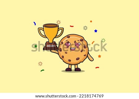 Cute Cartoon character illustration of Biscuits is holding up the golden trophy in illustration