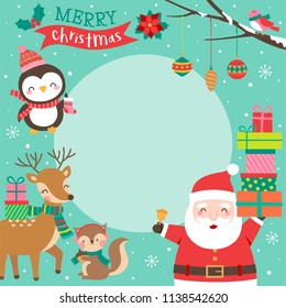 Cute cartoon character illustration with copy space for christmas and new year card template