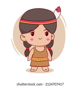 Cute cartoon character of indian american girl Hand drawn style flat character isolated background