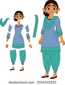 cute cartoon character of indian woman