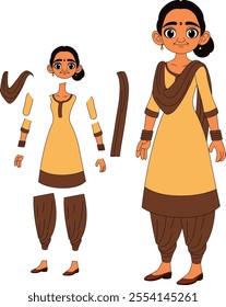 cute cartoon character of indian woman