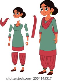 cute cartoon character of indian woman