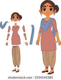 cute cartoon character of indian woman