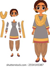 cute cartoon character of indian woman