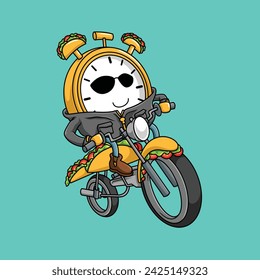 The cute cartoon character of a jam sandwich is riding a motorcycle. It's perfect for print products like t-shirts, stickers, etc. Also, it's very suitable for a mascot logo