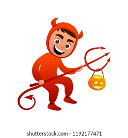 Cute cartoon character cartoon kid in colorful Halloween costume devil vector