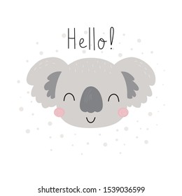 Cute cartoon character koala. Print for baby shower party. Vector print with baby koala