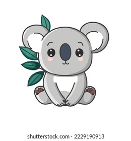 Cute cartoon character koala. Print for baby shower party. Vector print with baby koala.