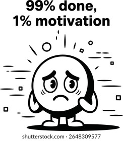Personagem de desenho animado bonito sem motivação quase terminou projeto cansado triste 99 por cento feito 1