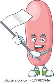 Cute cartoon character of legionella pneunophilla holding white flag. Vector illustration