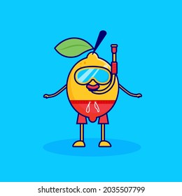 cute cartoon character lemon diving