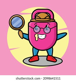 Cute cartoon character Lock detective is searching with magnifying glass and cute style design for t-shirt, sticker, logo element