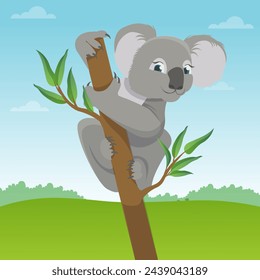 Cute Cartoon character Mama Koala Print for baby's birthday party. Vector illustration for the English alphabet