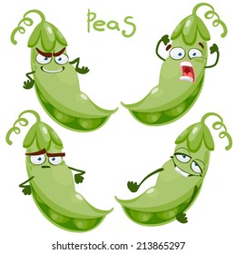 Cute Cartoon Character With Many Expressions Of Peas